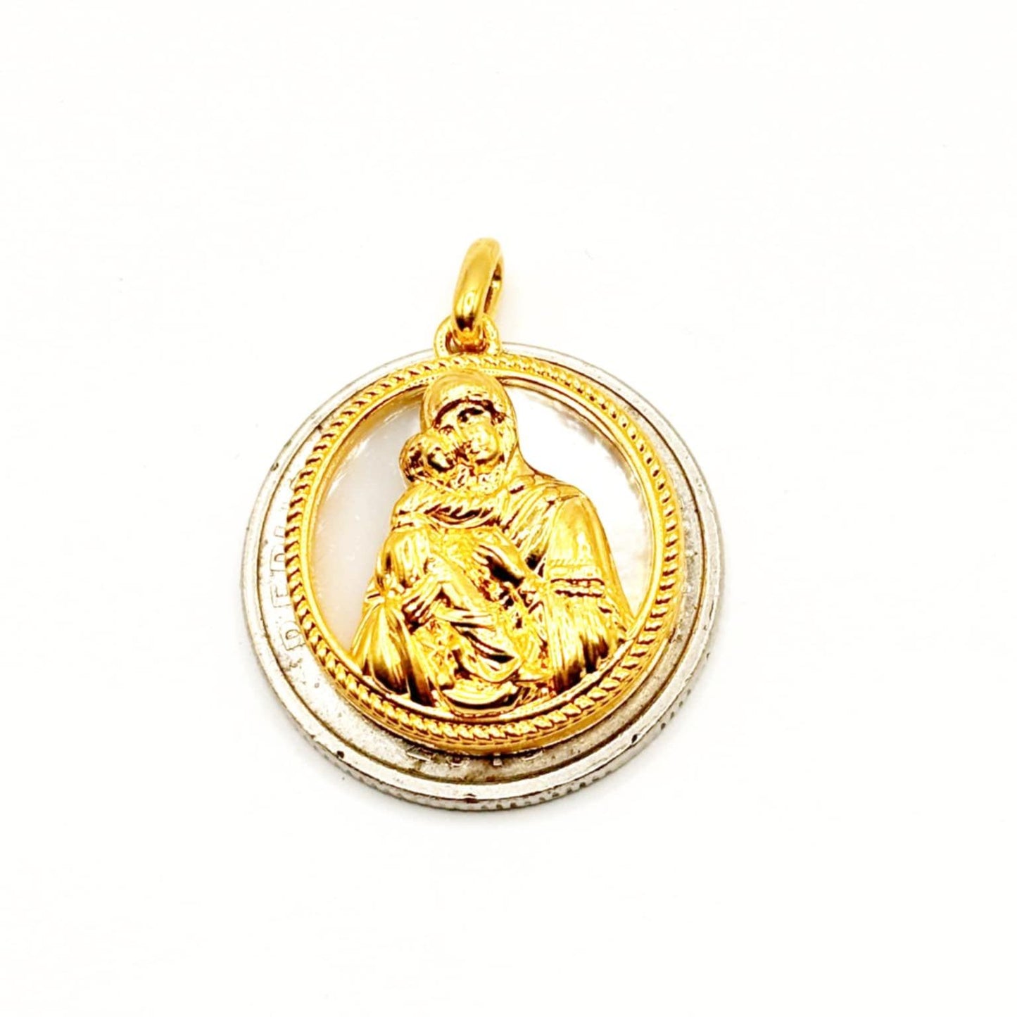 AMPAW/HOLLOW 18k Saudi Gold Round Mother & Child Pendant - SKU-QUZZN32G1