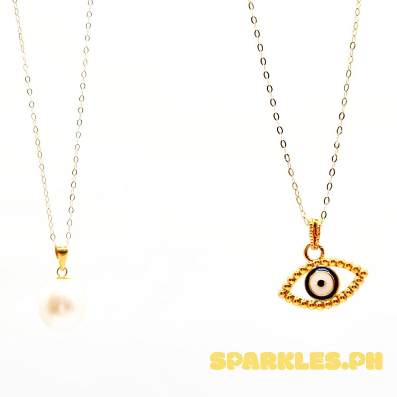 18k Saudi Gold Combo Set Freshwater Pearl + Tauco Chain lv1 & Blue Evil Eye AMPAW + Tauco Chain lv1