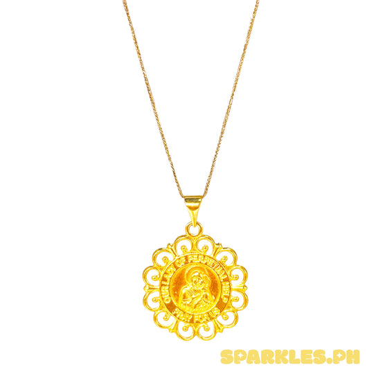18k Saudi Gold Foxtail Chain 18" + 18k Saudi Gold Greek Mary and Child Pendant