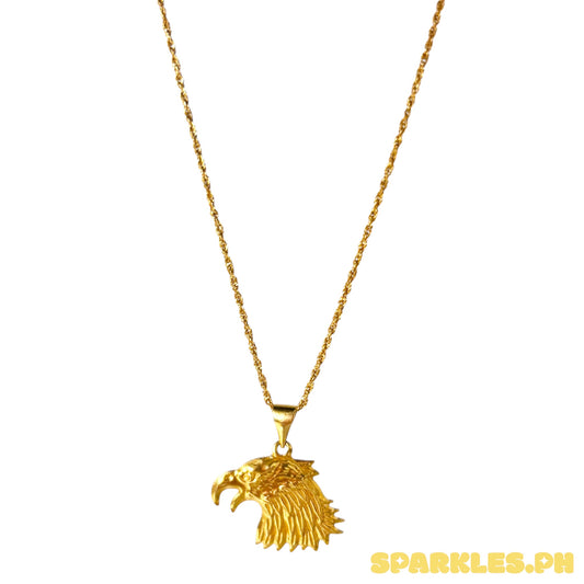 18k Saudi Gold Rope Chain 22" + 18k Saudi Gold Eagle Pendant Solido Lightweight