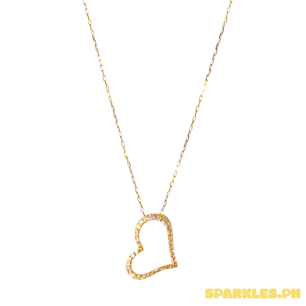 18k Natural Diamond - Yellow Gold Heart Outline Necklace