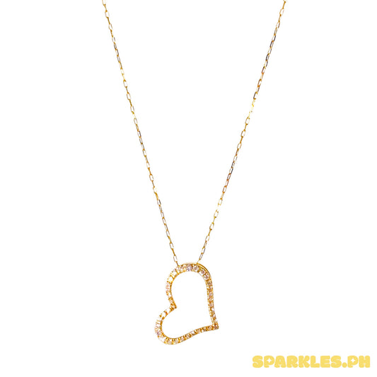 18k Natural Diamond - Yellow Gold Heart Outline Necklace