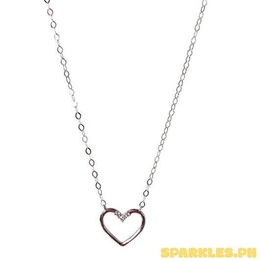 18k Natural Diamond - WG Simple Open Heart Necklace
