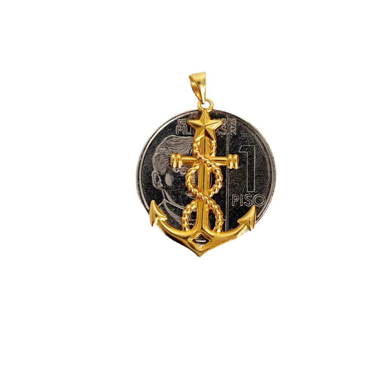 18k Saudi Gold Figaru Chain 20" + 18k Saudi Gold Anchor Star Pendant
