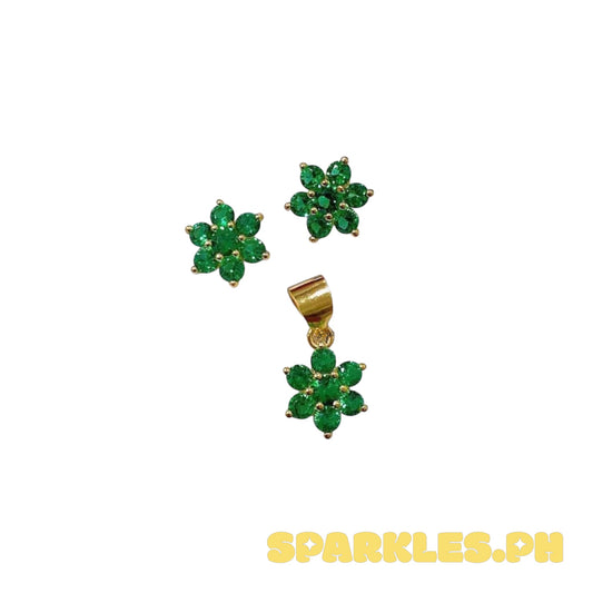 18k Saudi Gold Set May Birthstone Pendant & Earring