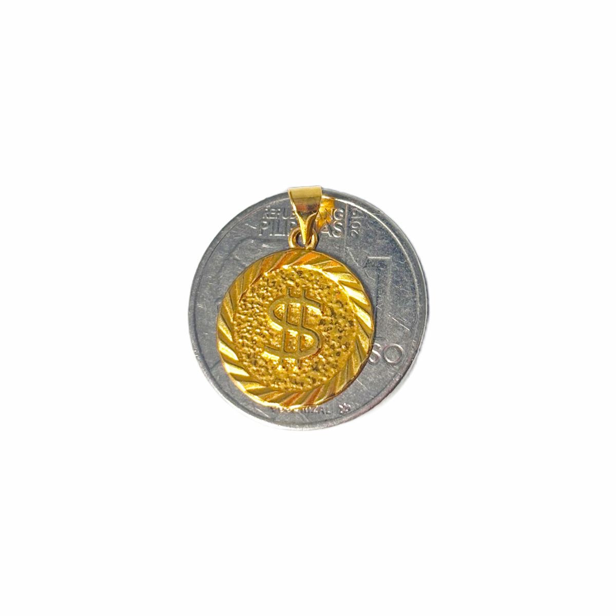 18k saudi gold micro paperclip chain solid pawnable-20' + 18k Saudi Gold Dollar Coin Pendant