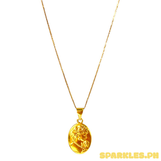 18k Saudi Gold Foxtail Chain 16" + 18k Saudi Gold Queen Elizabeth Oblong Pendant