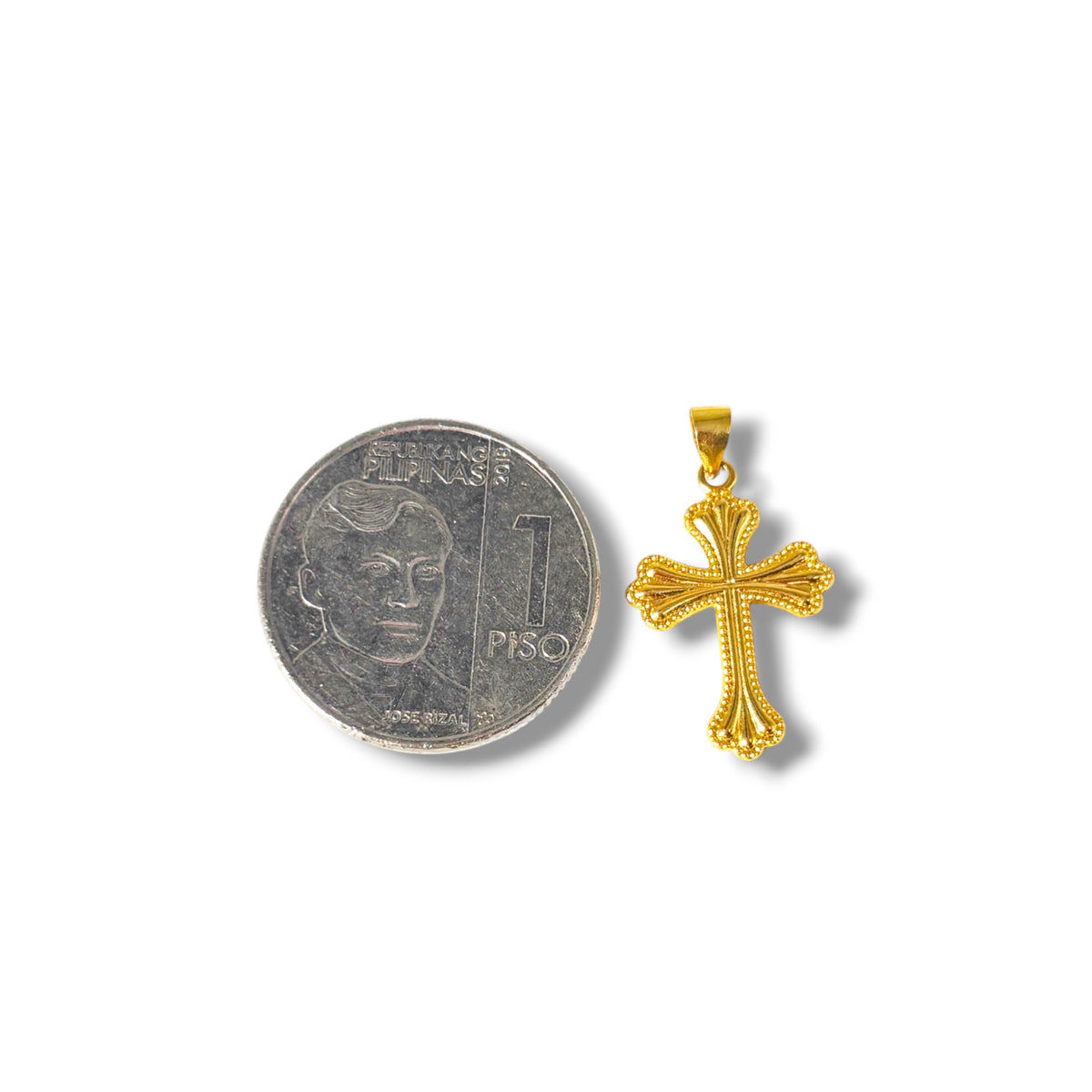 18k Saudi Gold Micro Paperclip Chain 20" + 18k Saudi Gold Cursive Cross Style Pendant