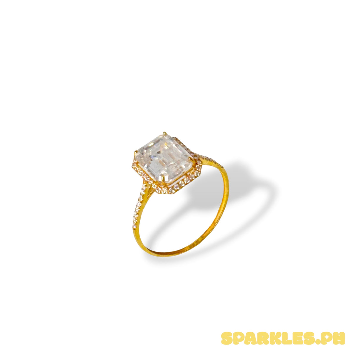 18k Saudi Gold Moissanite Emerald Cut Ring Size 8