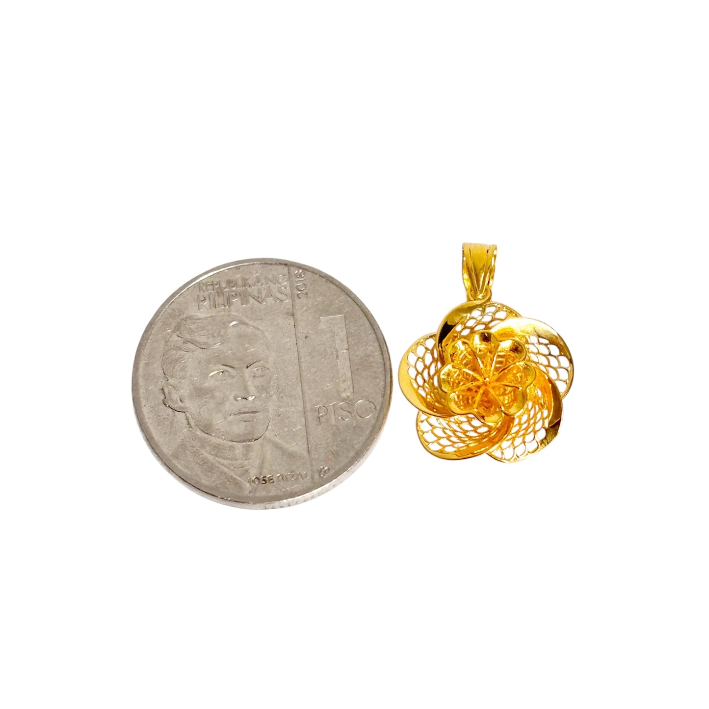 18k Saudi Gold Floral Twist Pendant - SKU-5X2H20WF