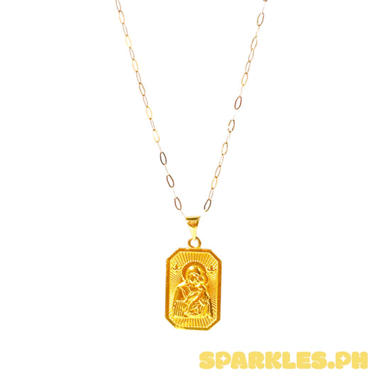 18k Saudi Gold Micro Paperclip Chain 18" + 18k Saudi Gold Devotion Pendant