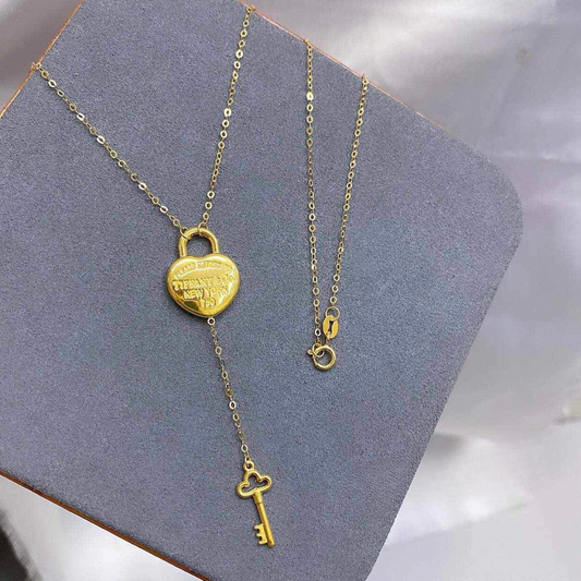 Key Lock Tco Necklace Solid 18k Saudi Gold