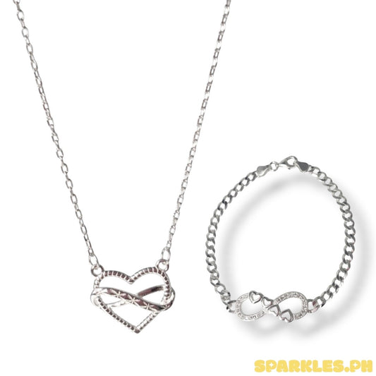 92.5 Sterling Silver - Heart Infinity Necklace + 92.5 Sterling Silver - Infinity Heart Bracelet