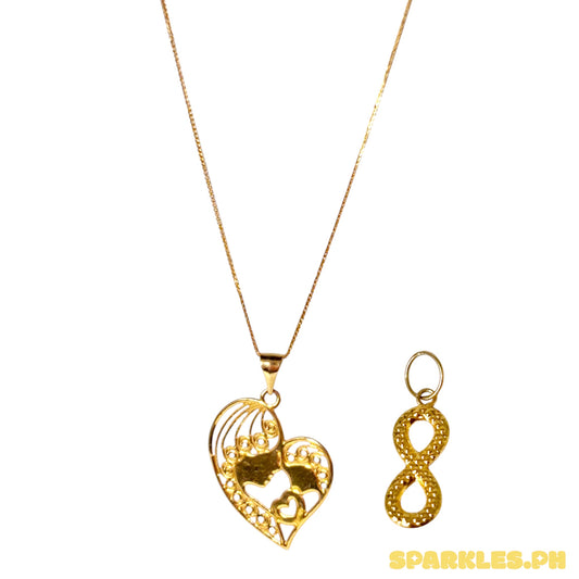 18k Saudi Gold Foxtail Chain 18" + 18k Saudi Gold Love Mary & Child Pendant + 18k Saudi Gold Mini Infinity Pendant