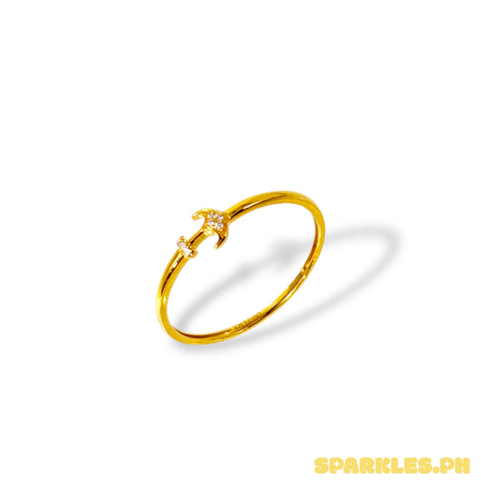 18k Natural Diamond - Yellow Gold Anchor Ring Size 5.5 to 6