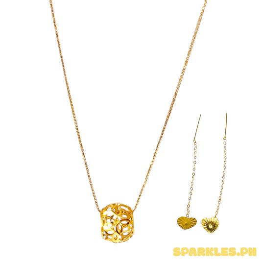 18k Saudi Gold Foxtail Chain 16" + 18k Saudi Gold Money Catcher Ball Pendant + 18k Saudi Gold Sinag heart tictac v2