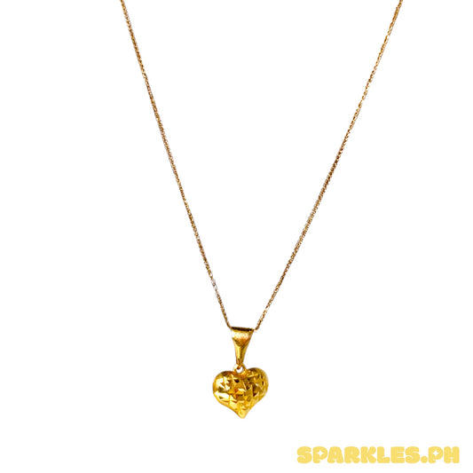 18k Saudi Gold Foxtail Chain 18" + 18k Saudi Gold Diacut Heart Buo Pendant