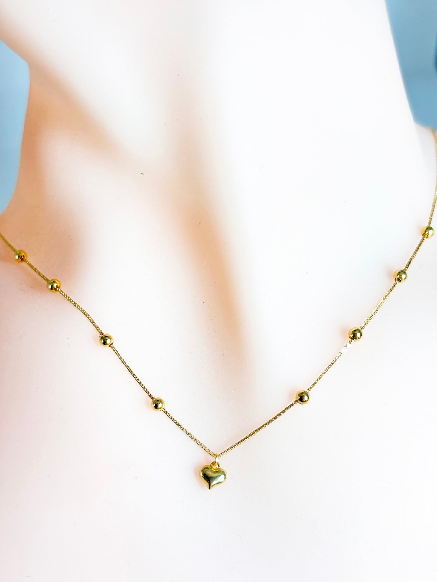18k Saudi Gold Station Heart Necklace - SKU-0DUJVXLA
