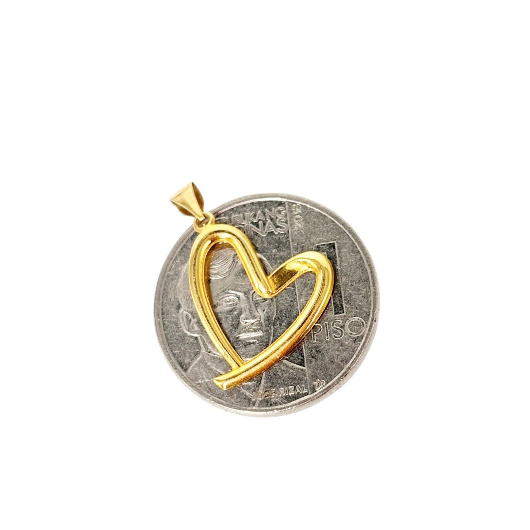 18k Saudi Gold Rope Chain 18" + 18k Saudi Gold Line Heart with Hook Pendant