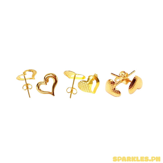 18k Saudi Gold Mini Love EARRING + 18k Saudi Gold Broken Heart Earrings + 18k Saudi Gold Dotted Heart Earrings