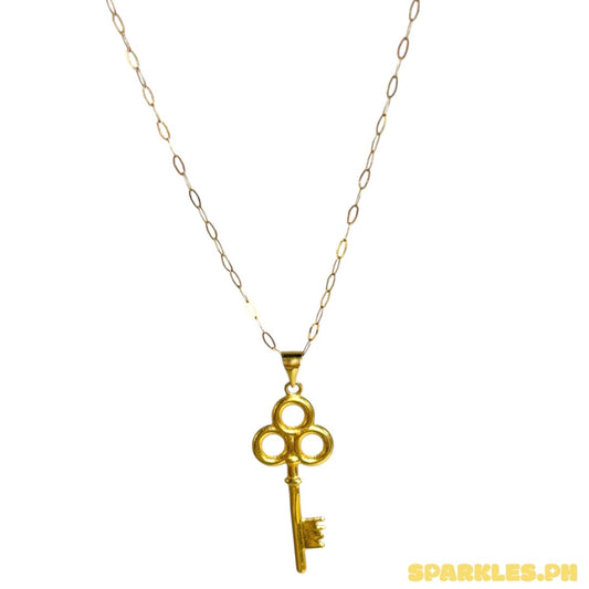 18k Saudi Gold Micro Paperclip Chain 18" + 18k Saudi Gold Skeleton Key Pendant