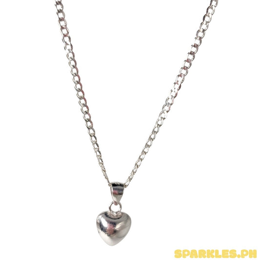 92.5 Sterling Silver - 2mm Cadena Chain 20" + 92.5 Sterling Silver - Puffed Heart Pendant