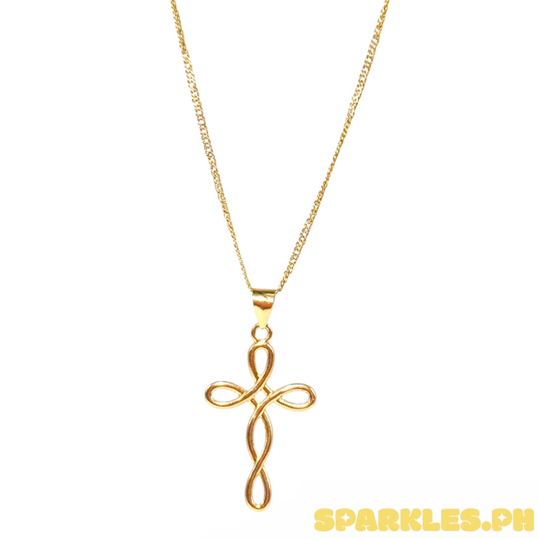 18k Japan Style Chain V1 Solid Saudi Gold Pawnable 18"+18k Saudi Gold Twisted Cross Pendant Solido Lightweight - SKU-TMBYEGXE