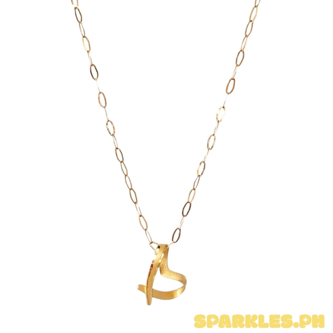 18k Saudi Gold Micro Paperclip Chain 16” + 18k Saudi Gold Boarder Heart Pendant