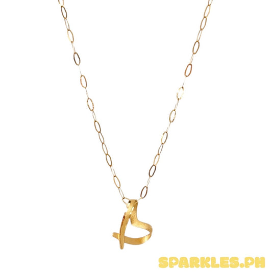 18k Saudi Gold Micro Paperclip Chain 16” + 18k Saudi Gold Boarder Heart Pendant