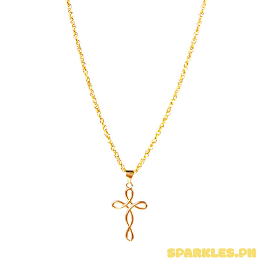 "18k Saudi Gold Millipedes Chain 18"" + 18k Saudi Gold Twisted Cross Pendant "