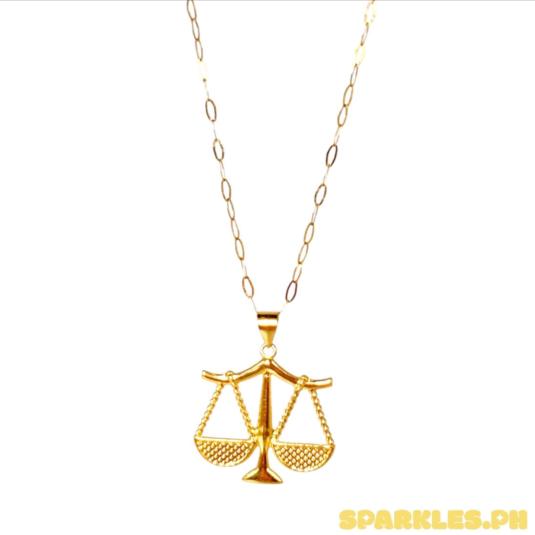 18k Saudi Gold Micro Paperclip Chain 18" + 18k Saudi Gold Libra Pendant