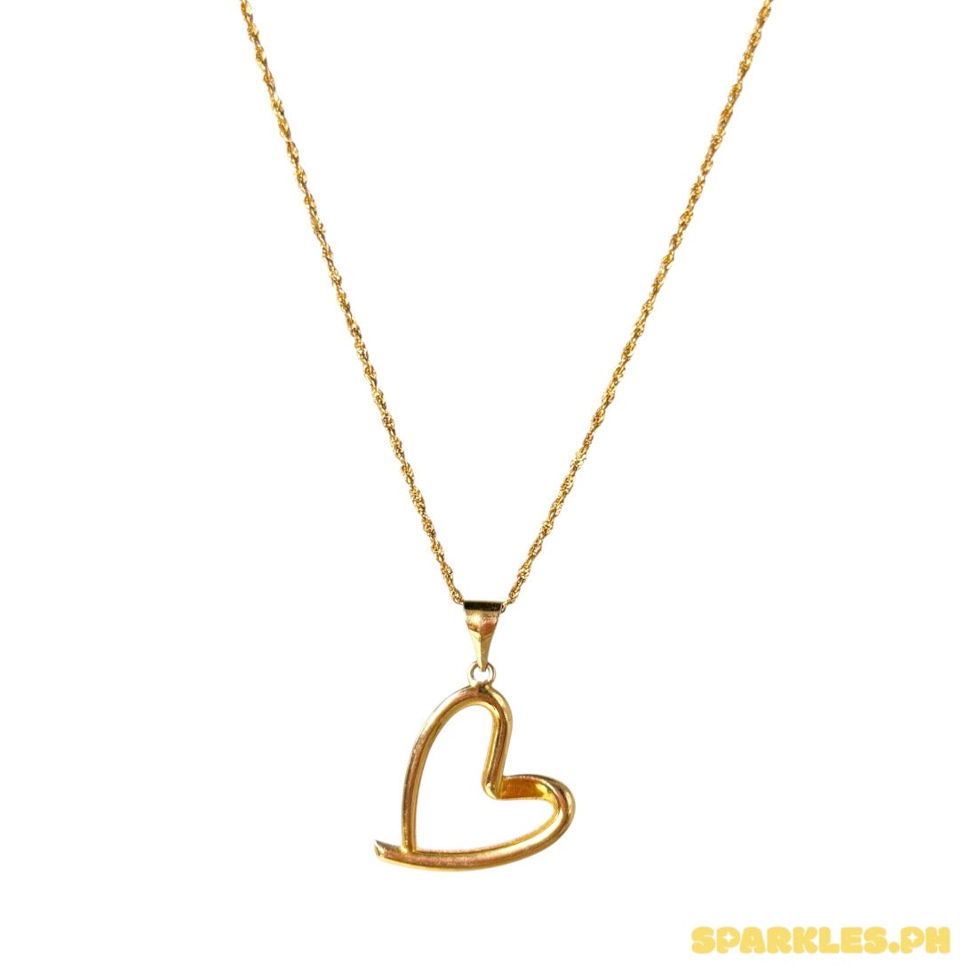 18k Saudi Gold Rope Chain 18" + 18k Saudi Gold Line Heart with Hook Pendant