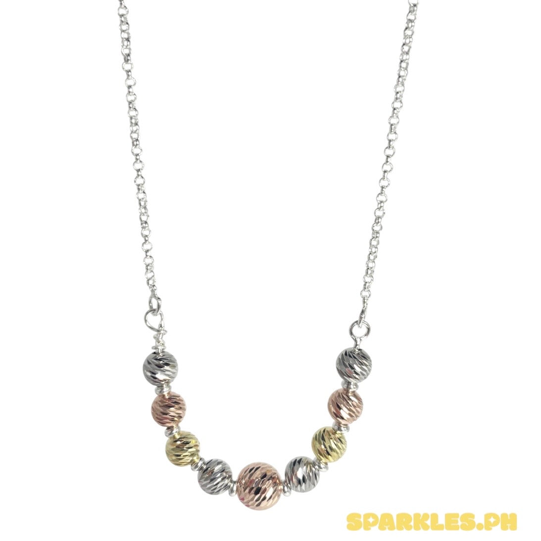 MT - 92.5 Sterling Silver - Tri Color Disco Ball Necklace