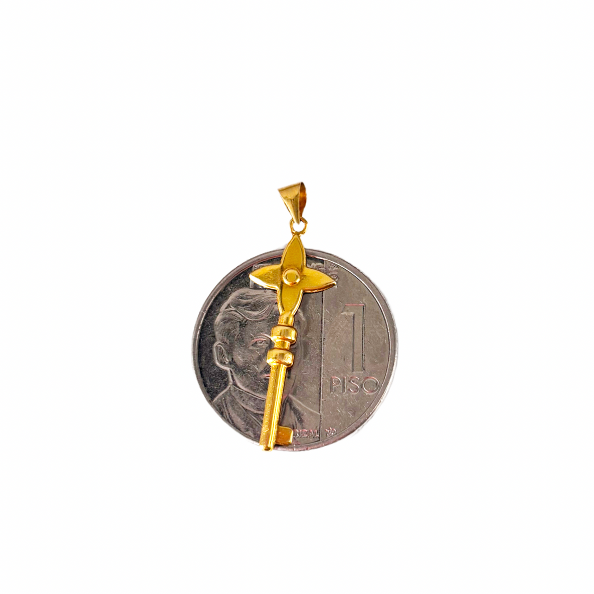 18k Saudi Gold Micro Paperclip Chain 18" + 18k Saudi Gold Special Key Pendant