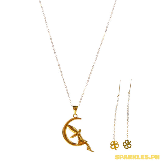 18k Saudi Gold Tauco Chain Level 1 + 18k Saudi Gold Moon Fairy Pendant + 18k Saudi Gold Clover Tictac
