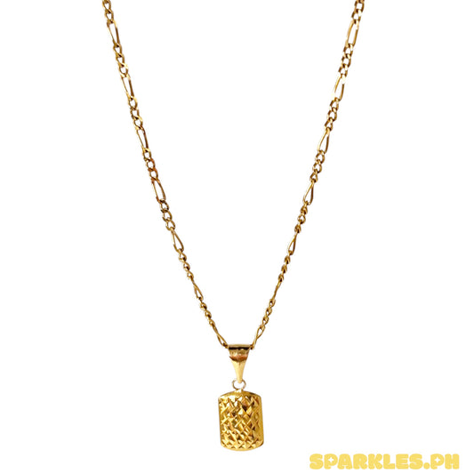 18k Saudi Gold Figaru Chain Makapal V2 20" + 18k Saudi Gold Square Diacut Pendant