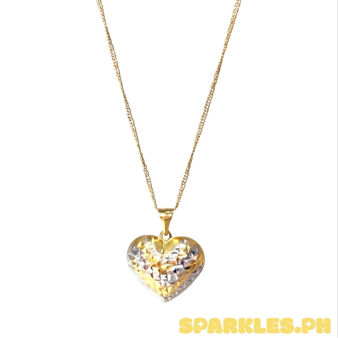 18k Saudi Gold Japan Style Chain V1 18" + 18k Saudi Gold Jumbo 2Tone Heart Pendant