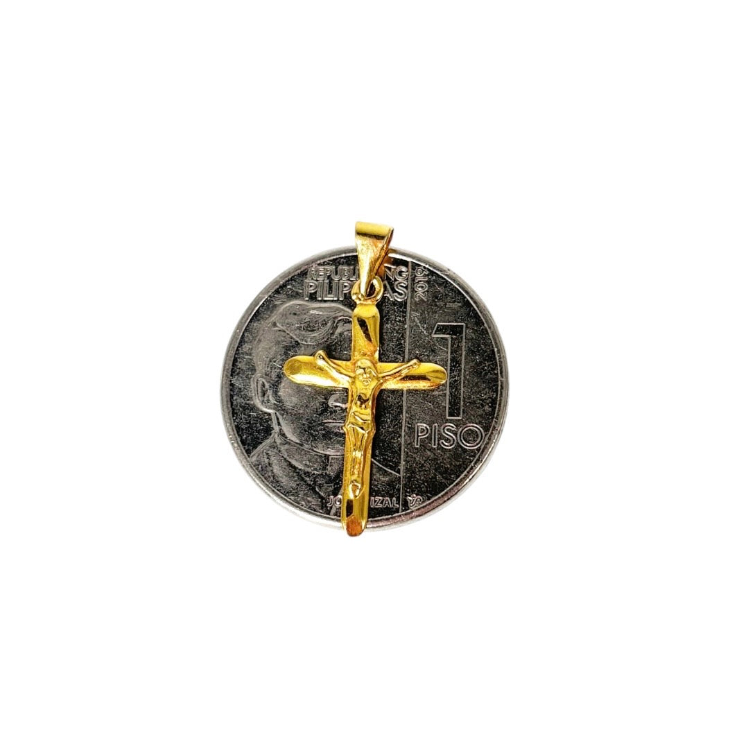 18k Saudi Gold Rope Chain 22" + Crossplain Jesus Style Pendant 18k Saudi Gold