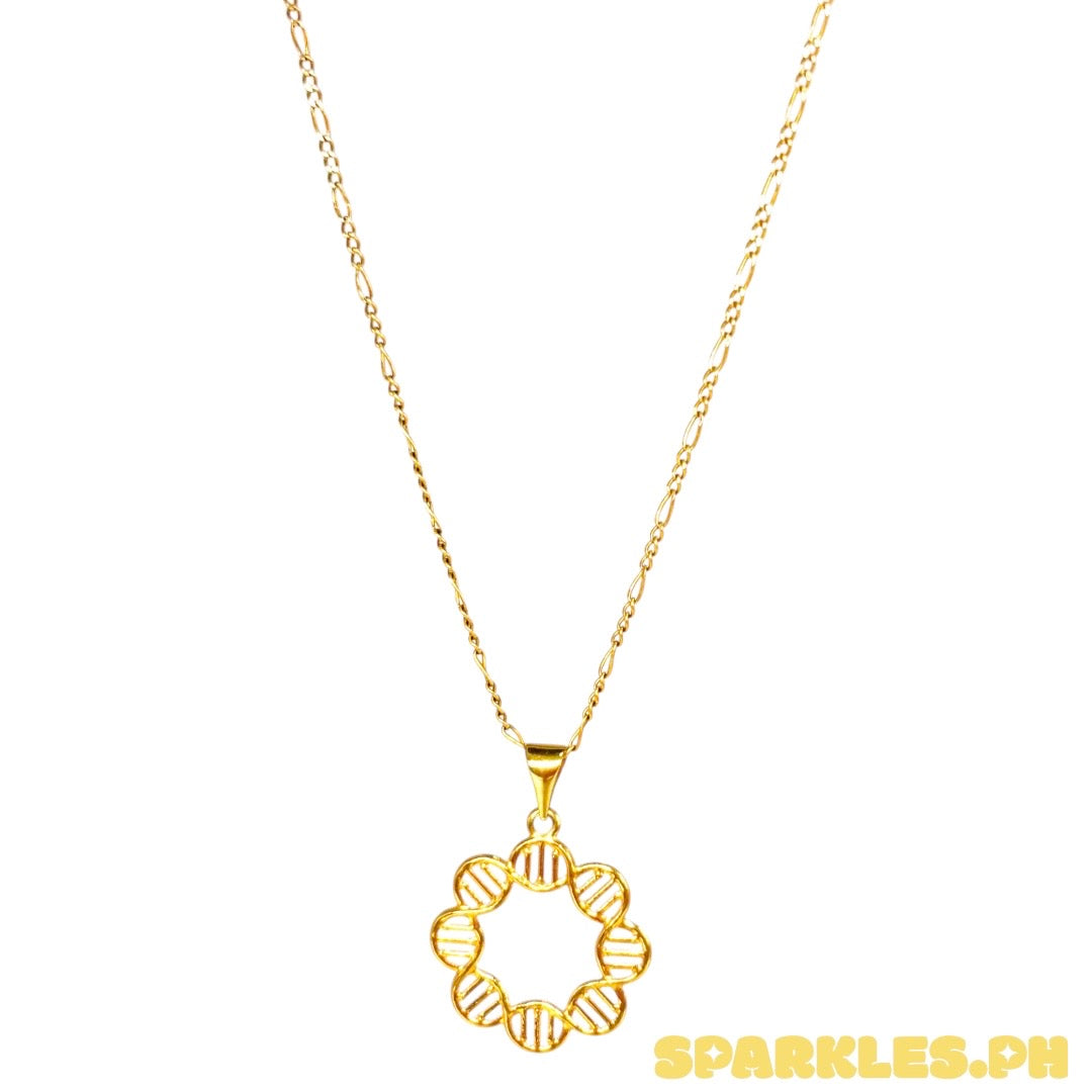 18k Saudi Gold Figaru Chain 16" + 18k Saudi Gold DNA Style Pendant