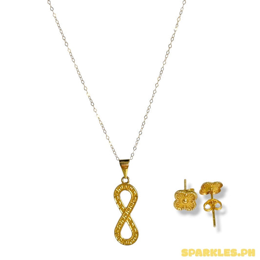 18k Saudi Gold Tauco Chain Level 1 + 18k Saudi Gold F Style INFINITY Pendant + 18k Saudi Gold Clover Stud Gold Pakaw