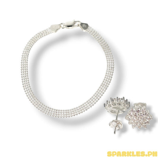 92.5 Sterling Silver - Bismark Bracelet + 92.5 Sterling Silver - Snowflake Earrings