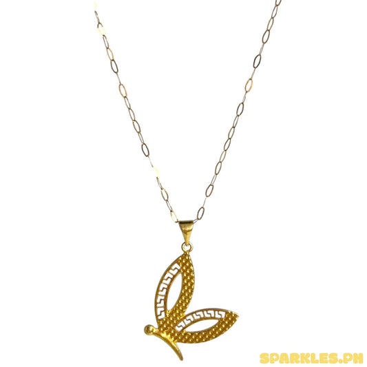 18k Saudi Gold Micro Paperclip Chain 18" + 18k Saudi Gold Half Wing Pendant