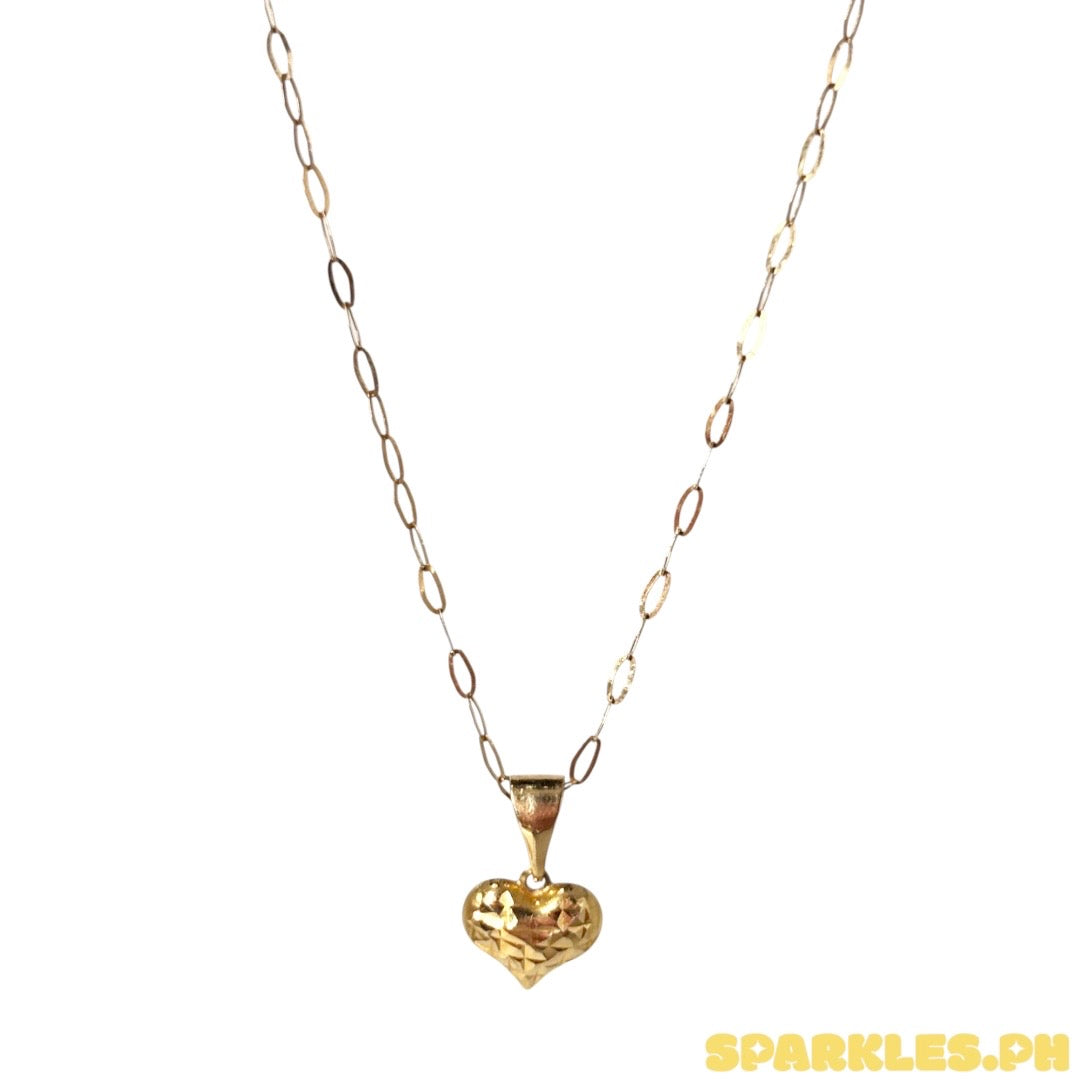18k Saudi Gold Micro Paperclip Chain 18" + 18k Saudi Gold Mini Diacut Heart Open Back PENDANT