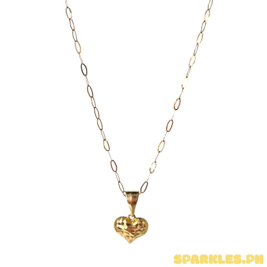 18k Saudi Gold Micro Paperclip Chain 18" + 18k Saudi Gold Mini Diacut Heart Open Back PENDANT