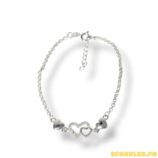 92.5 Sterling Silver - Heart Bond Bracelet