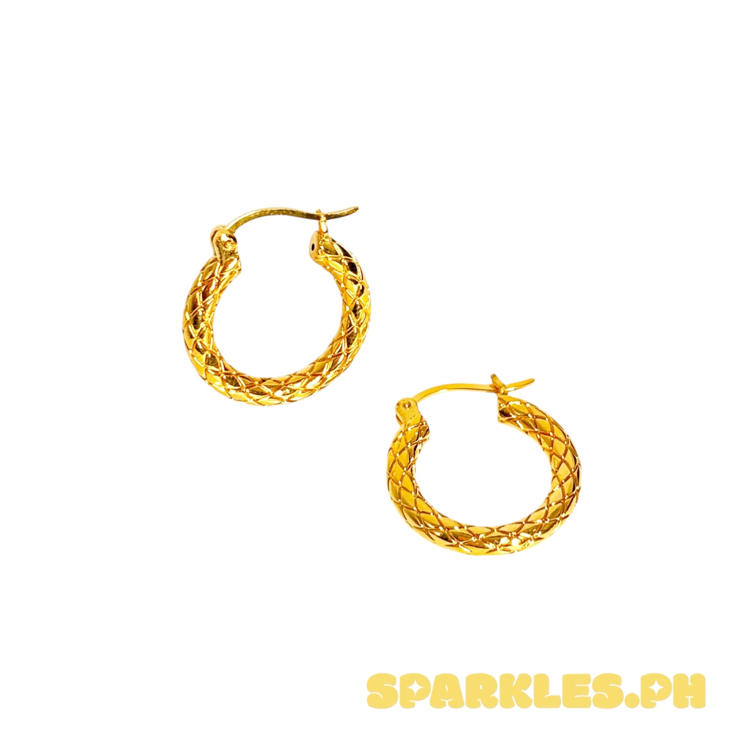 18k Saudi Gold EF Weave Hoop Earring - SKU-M1W13TUF