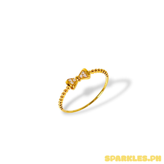 18k Natural Diamond - Yellow Gold Bow Ring Size 6 V2