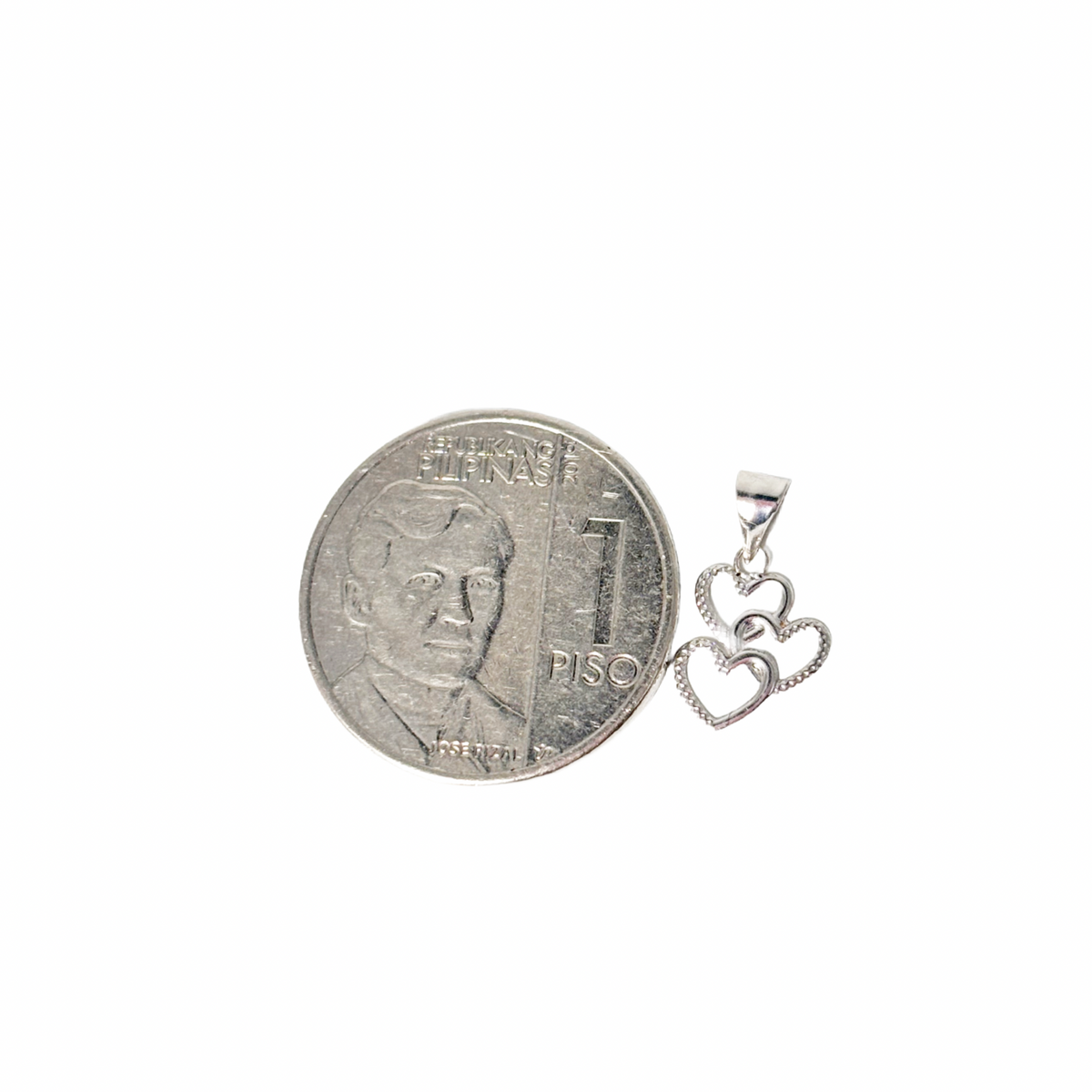 18k Saudi White Gold Tauco Chain + 18k Saudi WHITE GOLD Mini Triple Heart Pendant