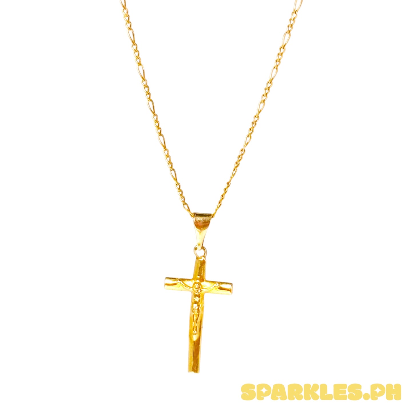 18k Saudi Gold Figaru 20' Chain Solid Pawnable Lightweight + 18k Saudi Gold Big Square Cross Pendant