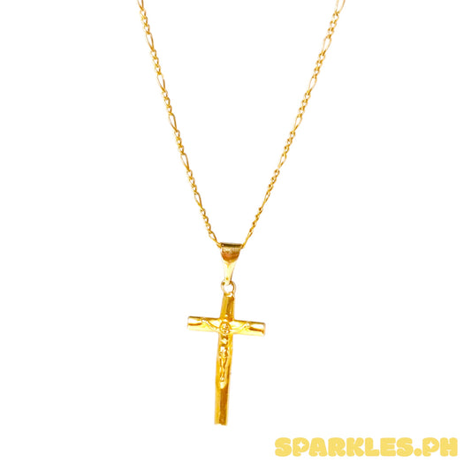 18k Saudi Gold Figaru 20' Chain Solid Pawnable Lightweight + 18k Saudi Gold Big Square Cross Pendant
